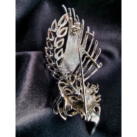 Vintage LISNER Signed Wheat Sheaf Leaves Floral Silver Toned Brooch Pin - Picture 7 of 7